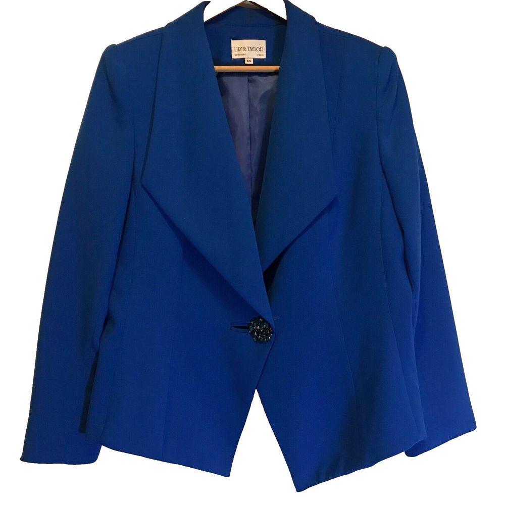 Vintage Lily & Taylor Couture New York Royal Blue Rhinestone Blazer Jacket 14